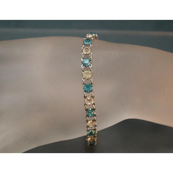 Vintage Aqua Rhinestone Link Bracelet - Picture 1 of 4